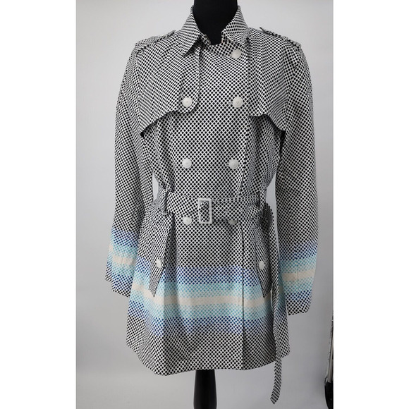 Tom Hilfiger Woman White Trench Coat Size XL Black Polka dot Belt Pockets Lined - Picture 1 of 16